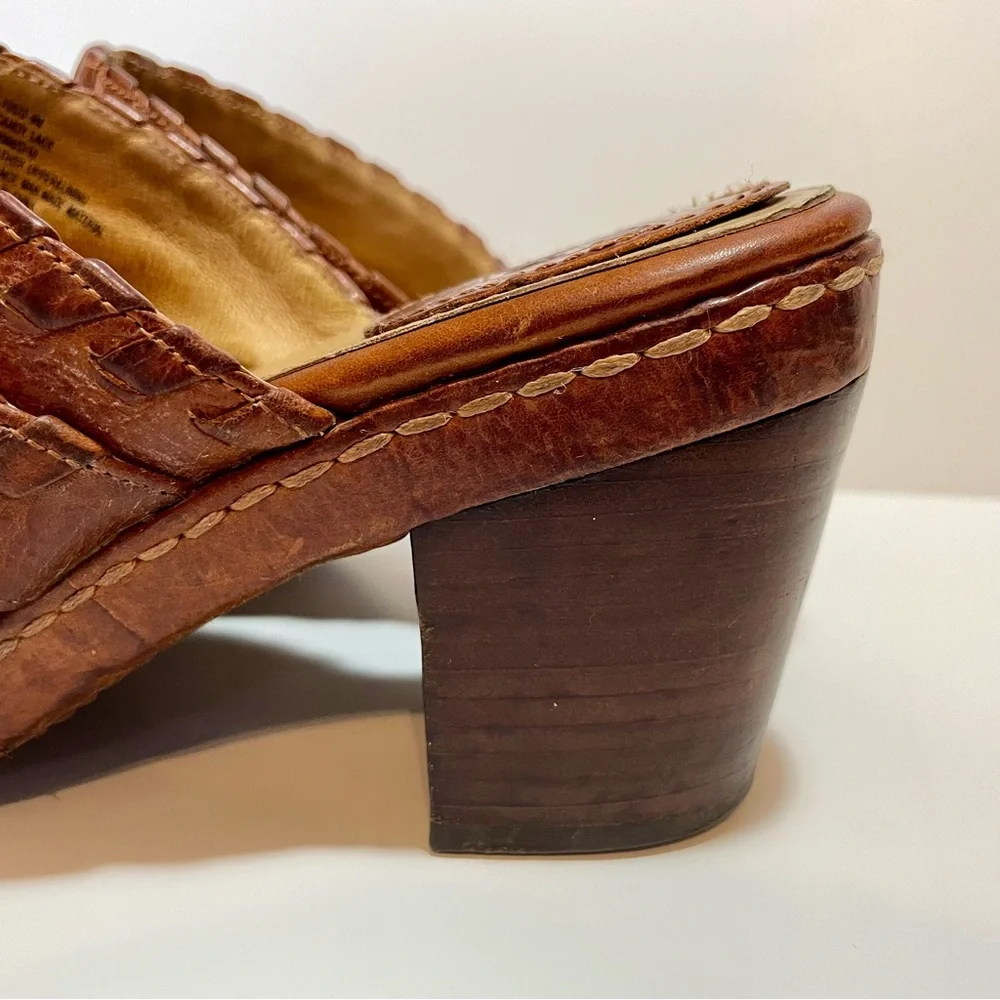 Frye Women's 9 Brown Leather Candy Lace Heeled Clogs - Picture 6 of 12